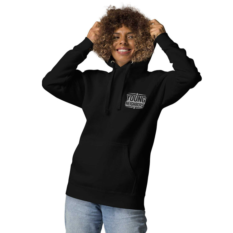 Premium embroidered hoodie in soft cotton blend with adjustable hood and kangaroo pocket
